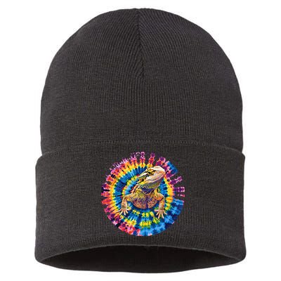 Lizard Bearded Dragon Reptile Tie Dye Spiral Rainbow Cute Sustainable Knit Beanie