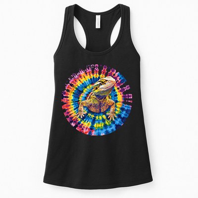 Lizard Bearded Dragon Reptile Tie Dye Spiral Rainbow Cute Womens Tank Top