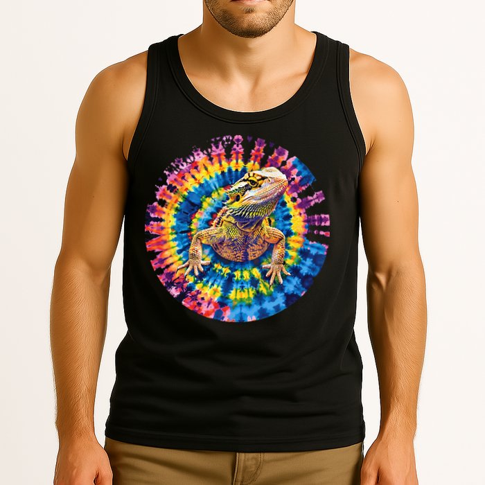 Lizard Bearded Dragon Reptile Tie Dye Spiral Rainbow Cute Tank Top