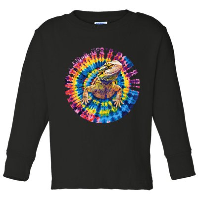 Lizard Bearded Dragon Reptile Tie Dye Spiral Rainbow Cute Toddler Long Sleeve Shirt