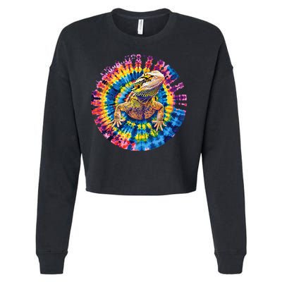Lizard Bearded Dragon Reptile Tie Dye Spiral Rainbow Cute Cropped Pullover Crew