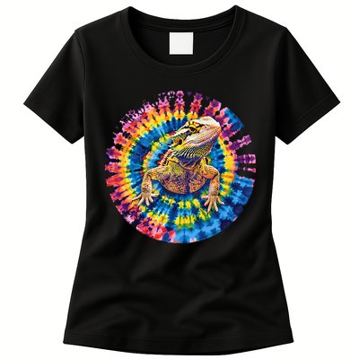 Lizard Bearded Dragon Reptile Tie Dye Spiral Rainbow Cute Womens T-Shirt