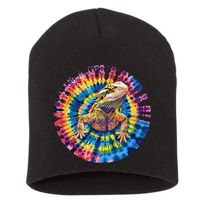 Lizard Bearded Dragon Reptile Tie Dye Spiral Rainbow Cute Short Acrylic Beanie