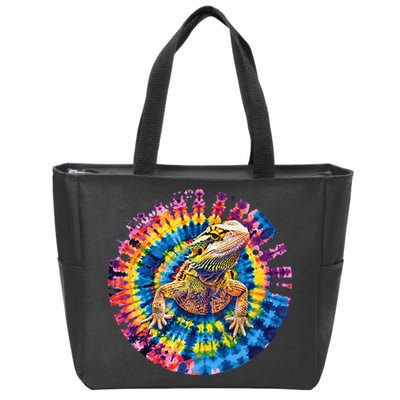 Lizard Bearded Dragon Reptile Tie Dye Spiral Rainbow Cute Zip Tote Bag