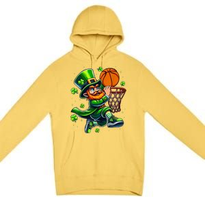 Leprechaun Basketball Dunk St Patricks Day Premium Pullover Hoodie