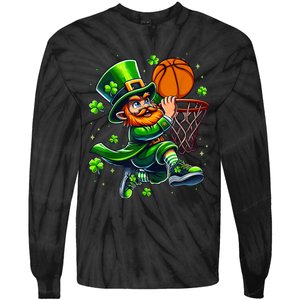 Leprechaun Basketball Dunk St Patricks Day Tie-Dye Long Sleeve Shirt