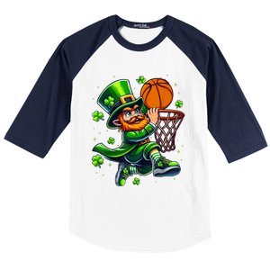 Leprechaun Basketball Dunk St Patricks Day Baseball Sleeve Shirt