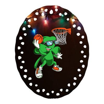 Leprechaun Basketball Dunk St Patricks Day Sports Ceramic Oval Ornament