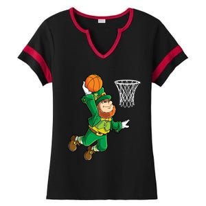 Leprechaun Basketball Dunk St Patricks Day Boy Sports Ladies Halftime Notch Neck Tee