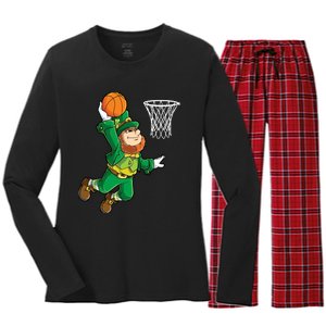 Leprechaun Basketball Dunk St Patricks Day Boy Sports Women's Long Sleeve Flannel Pajama Set 