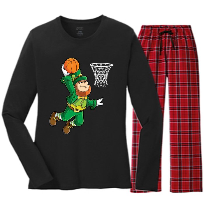 Leprechaun Basketball Dunk St Patricks Day Boy Sports Women's Long Sleeve Flannel Pajama Set 