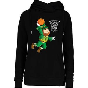 Leprechaun Basketball Dunk St Patricks Day Boy Sports Womens Funnel Neck Pullover Hood