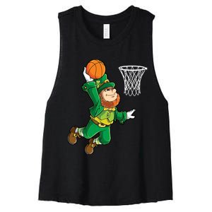 Leprechaun Basketball Dunk St Patricks Day Boy Sports Women's Racerback Cropped Tank