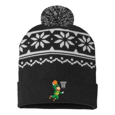 Leprechaun Basketball Dunk St Patricks Day Boy Sports USA-Made Snowflake Beanie