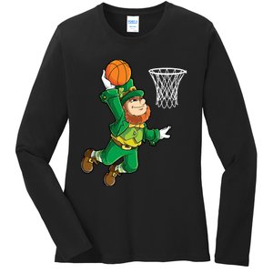 Leprechaun Basketball Dunk St Patricks Day Boy Sports Ladies Long Sleeve Shirt