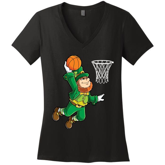 Leprechaun Basketball Dunk St Patricks Day Boy Sports Women's V-Neck T-Shirt