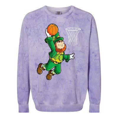 Leprechaun Basketball Dunk St Patricks Day Sports Colorblast Crewneck Sweatshirt