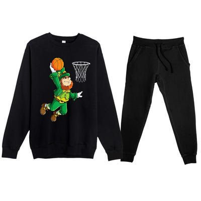 Leprechaun Basketball Dunk St Patricks Day Sports Premium Crewneck Sweatsuit Set