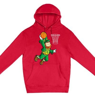 Leprechaun Basketball Dunk St Patricks Day Sports Premium Pullover Hoodie