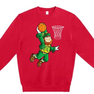 Leprechaun Basketball Dunk St Patricks Day Sports Premium Crewneck Sweatshirt