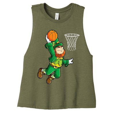 Leprechaun Basketball Dunk St Patricks Day Sports Women's Racerback Cropped Tank