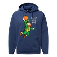 Leprechaun Basketball Dunk St Patricks Day Sports Performance Fleece Hoodie