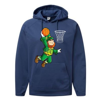 Leprechaun Basketball Dunk St Patricks Day Sports Performance Fleece Hoodie