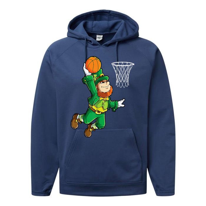 Leprechaun Basketball Dunk St Patricks Day Sports Performance Fleece Hoodie