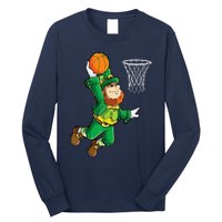 Leprechaun Basketball Dunk St Patricks Day Sports Long Sleeve Shirt