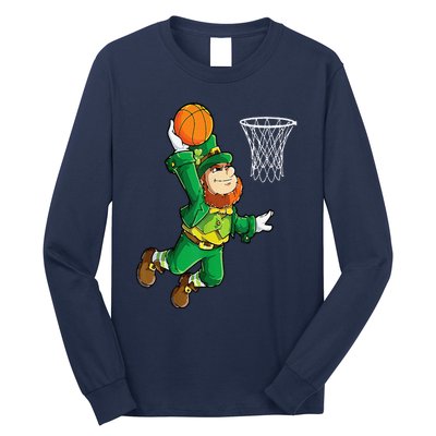 Leprechaun Basketball Dunk St Patricks Day Sports Long Sleeve Shirt