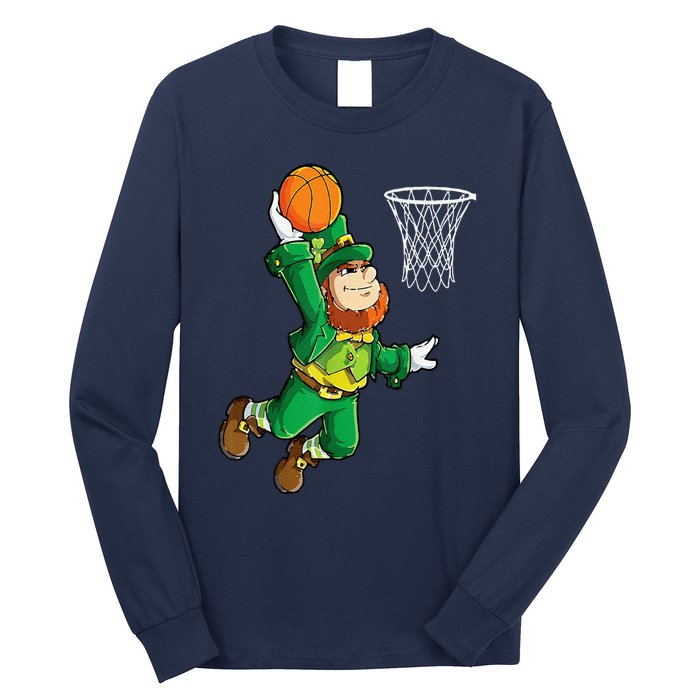 Leprechaun Basketball Dunk St Patricks Day Sports Long Sleeve Shirt