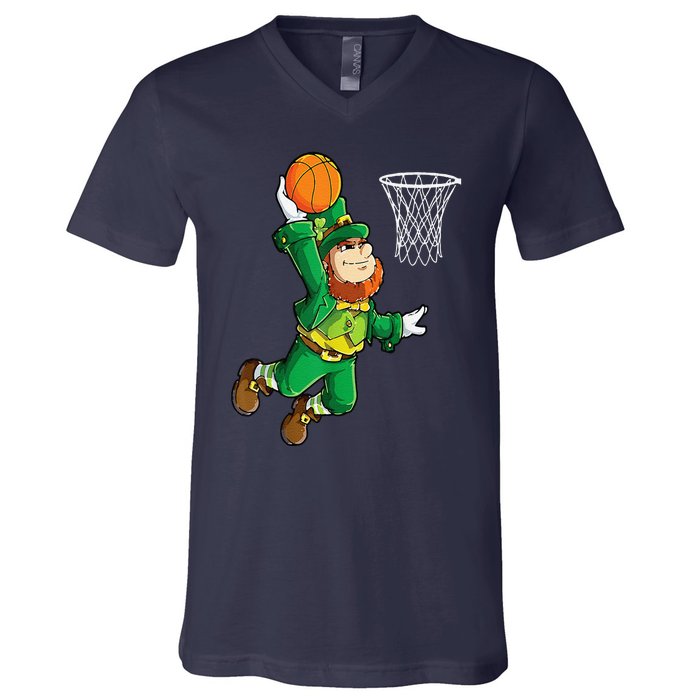 Leprechaun Basketball Dunk St Patricks Day Sports V-Neck T-Shirt