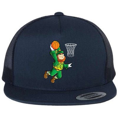 Leprechaun Basketball Dunk St Patricks Day Sports Flat Bill Trucker Hat