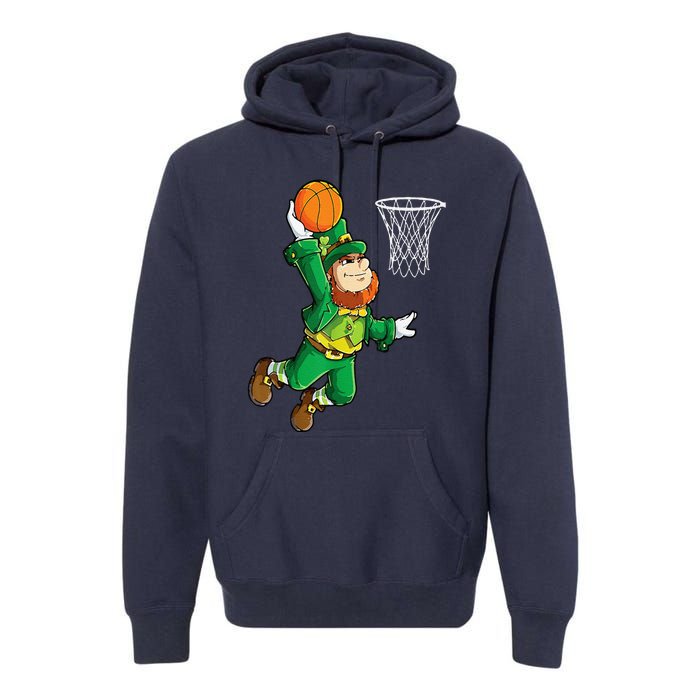 Leprechaun Basketball Dunk St Patricks Day Sports Premium Hoodie