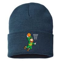 Leprechaun Basketball Dunk St Patricks Day Sports Sustainable Knit Beanie