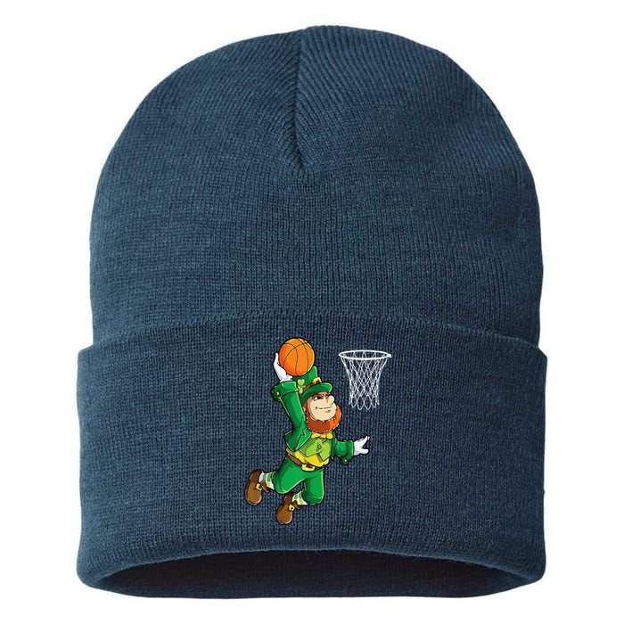 Leprechaun Basketball Dunk St Patricks Day Sports Sustainable Knit Beanie