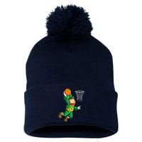 Leprechaun Basketball Dunk St Patricks Day Sports Pom Pom 12in Knit Beanie