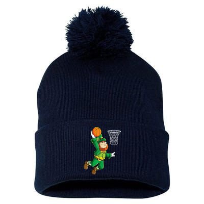 Leprechaun Basketball Dunk St Patricks Day Sports Pom Pom 12in Knit Beanie