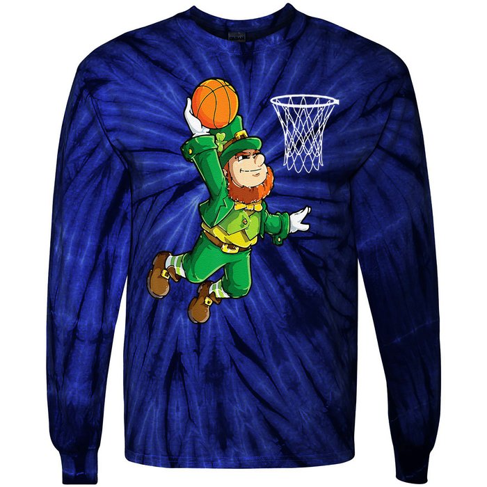 Leprechaun Basketball Dunk St Patricks Day Sports Tie-Dye Long Sleeve Shirt