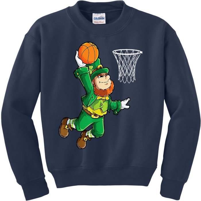 Leprechaun Basketball Dunk St Patricks Day Sports Kids Sweatshirt