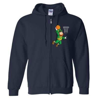 Leprechaun Basketball Dunk St Patricks Day Sports Full Zip Hoodie