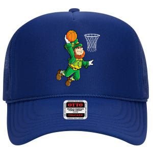 Leprechaun Basketball Dunk St Patricks Day Sports High Crown Mesh Back Trucker Hat