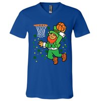 Leprechaun Basketball Dunk Saint Patrick's Day Gift V-Neck T-Shirt