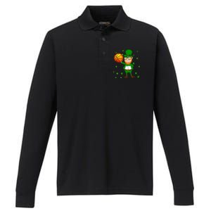 Leprechaun Basketball Dunk St Patricks Day Sports Meaningful Gift Performance Long Sleeve Polo