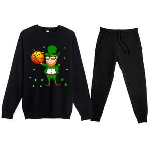 Leprechaun Basketball Dunk St Patricks Day Sports Meaningful Gift Premium Crewneck Sweatsuit Set