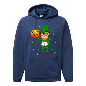 Leprechaun Basketball Dunk St Patricks Day Sports Meaningful Gift Performance Fleece Hoodie