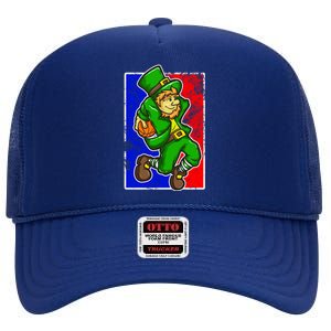 Leprechaun Basketball Dunk St Patricks Day Sports Gift High Crown Mesh Back Trucker Hat