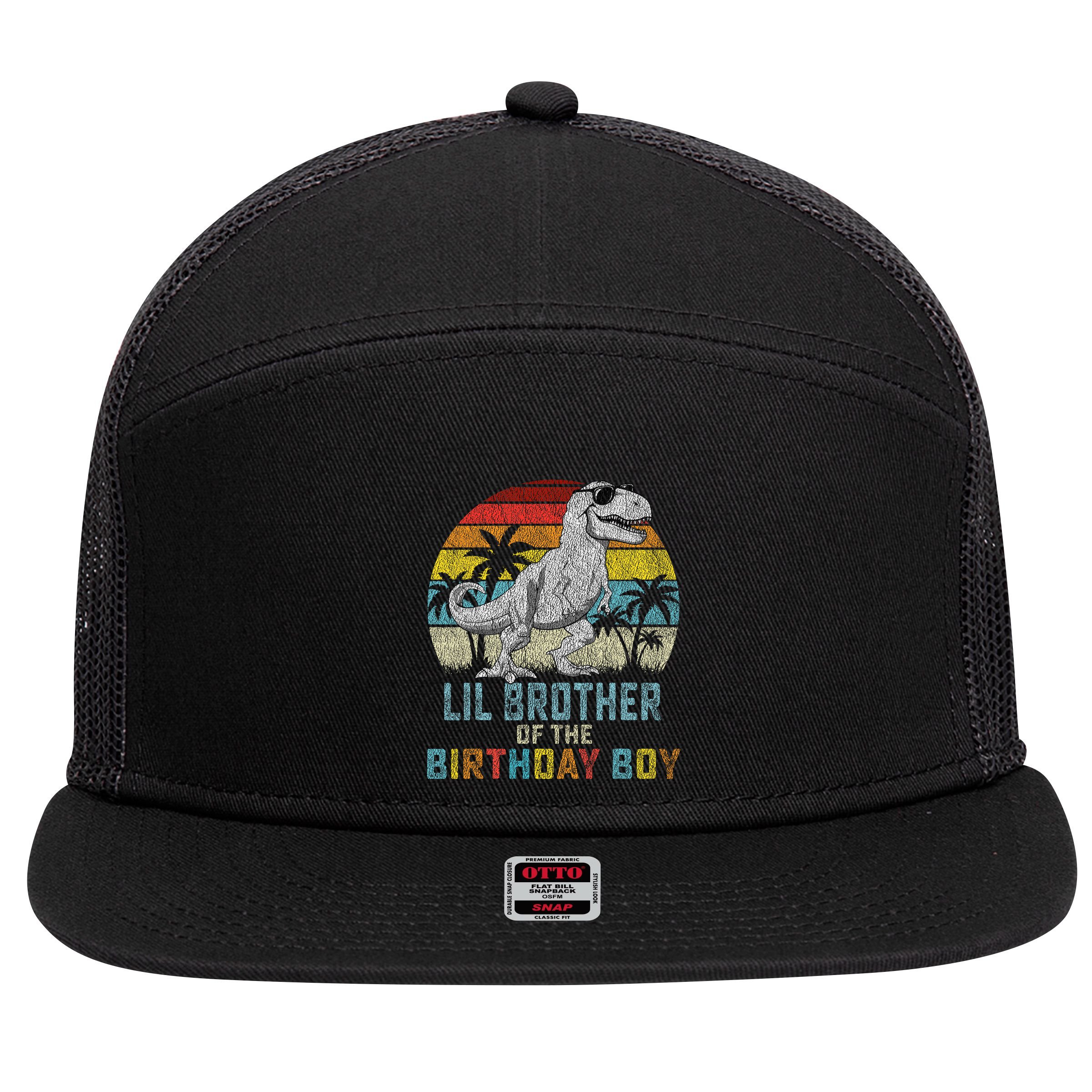 Lil Brother Dinosaur Of The Birthday Matching Family 7 Panel Mesh Trucker Snapback Hat