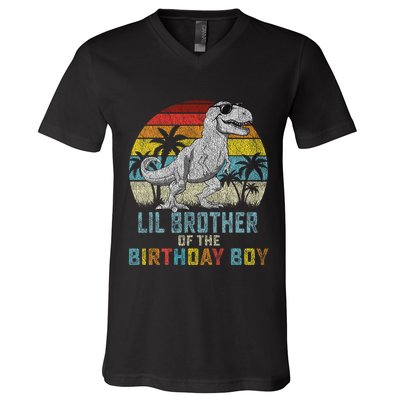Lil Brother Dinosaur Of The Birthday Matching Family V-Neck T-Shirt
