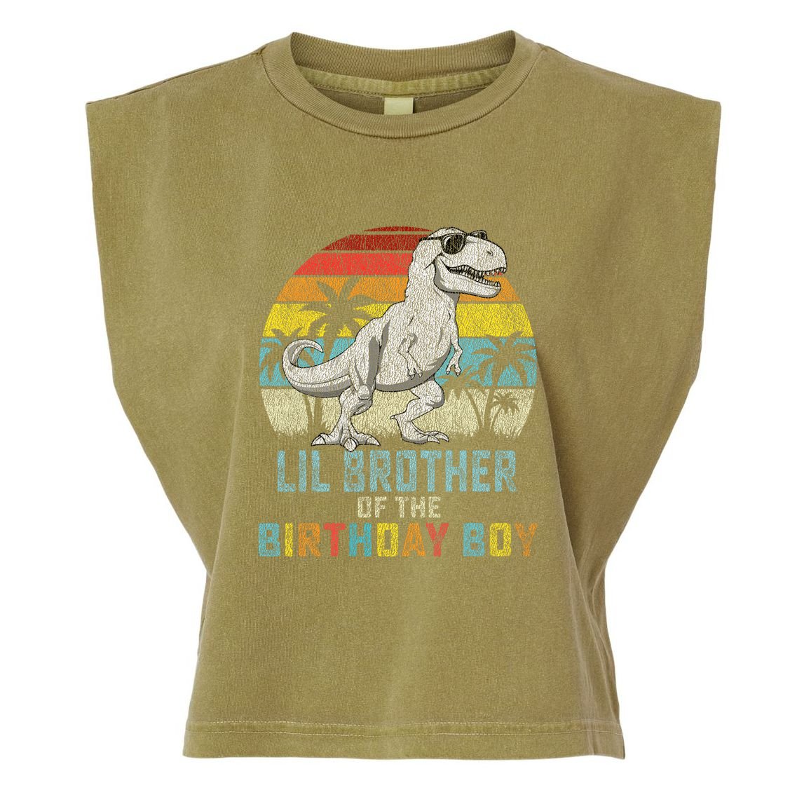 Lil Brother Dinosaur Of The Birthday Matching Family Garment-Dyed Women's Muscle Tee